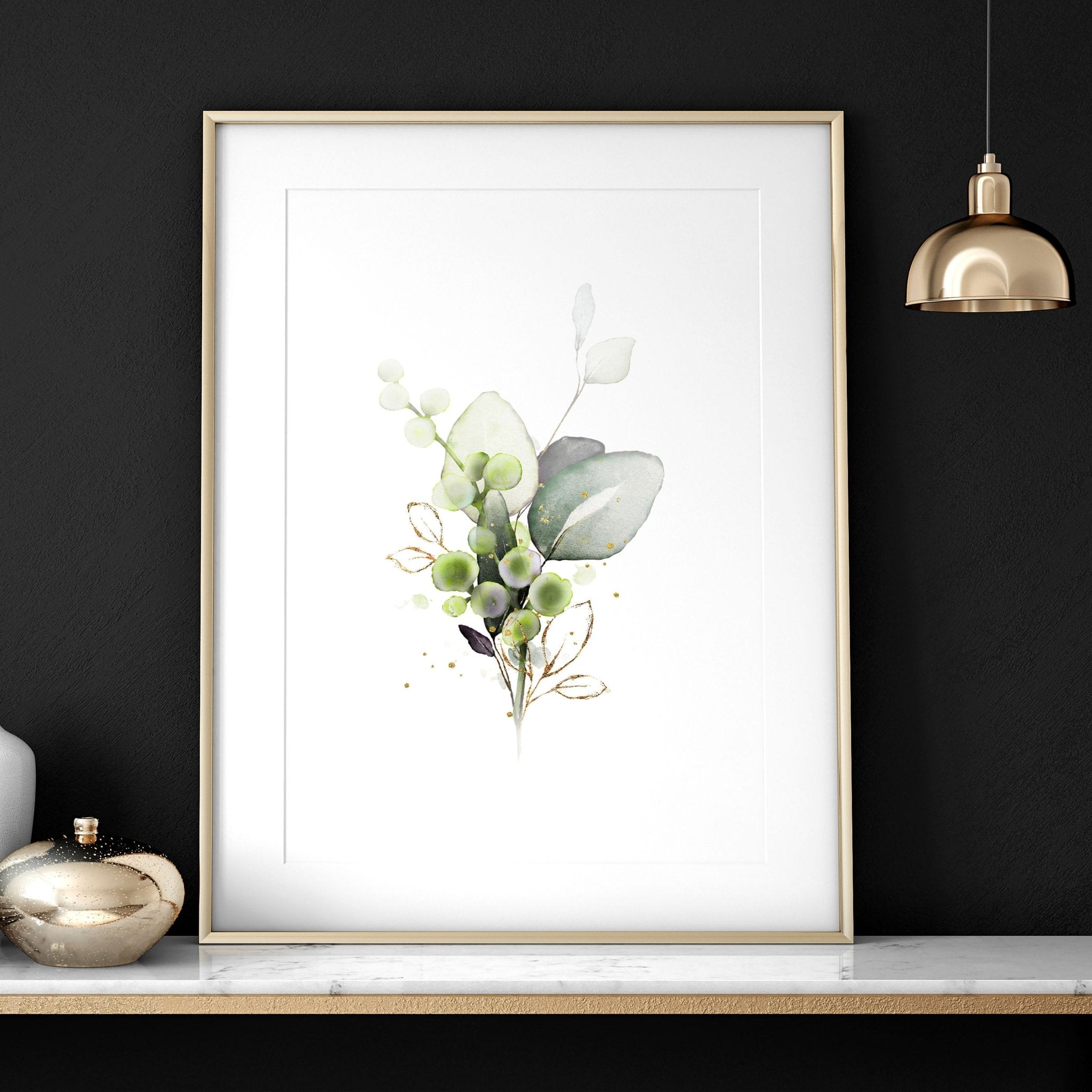 Set of 3 framed botanical print wall art featuring vibrant green hues, perfect for home office decor.