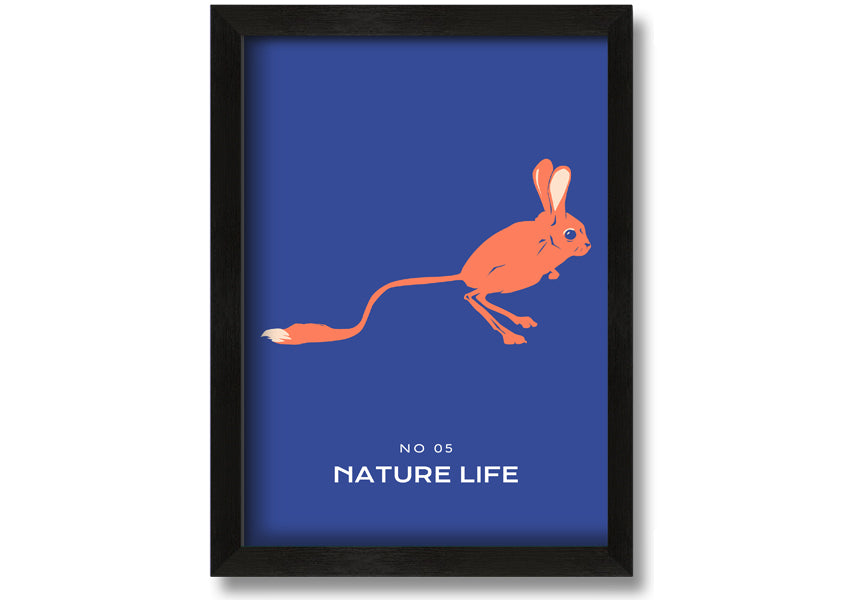 A beautifully framed print of a bouncing jerboa, showcasing vibrant colors and intricate details, ready to hang.