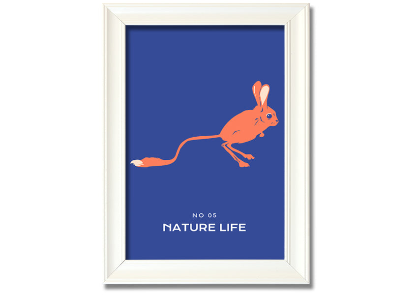 A beautifully framed print of a bouncing jerboa, showcasing vibrant colors and intricate details, ready to hang.