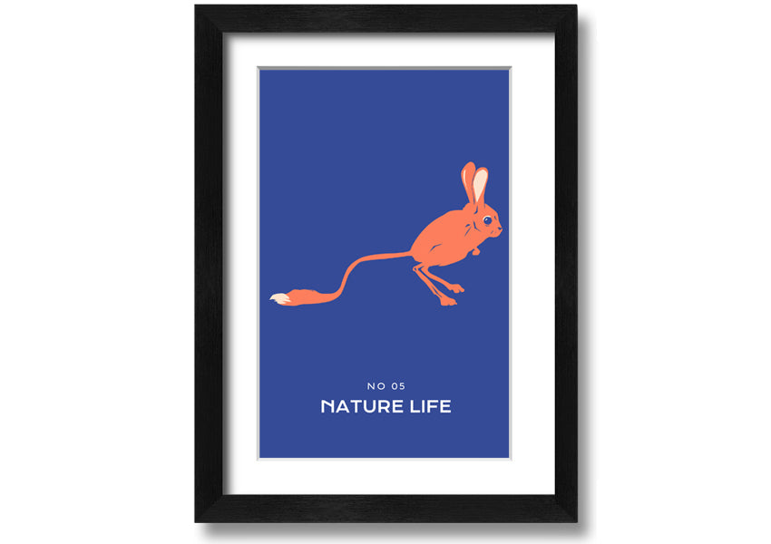 A beautifully framed print of a bouncing jerboa, showcasing vibrant colors and intricate details, ready to hang.