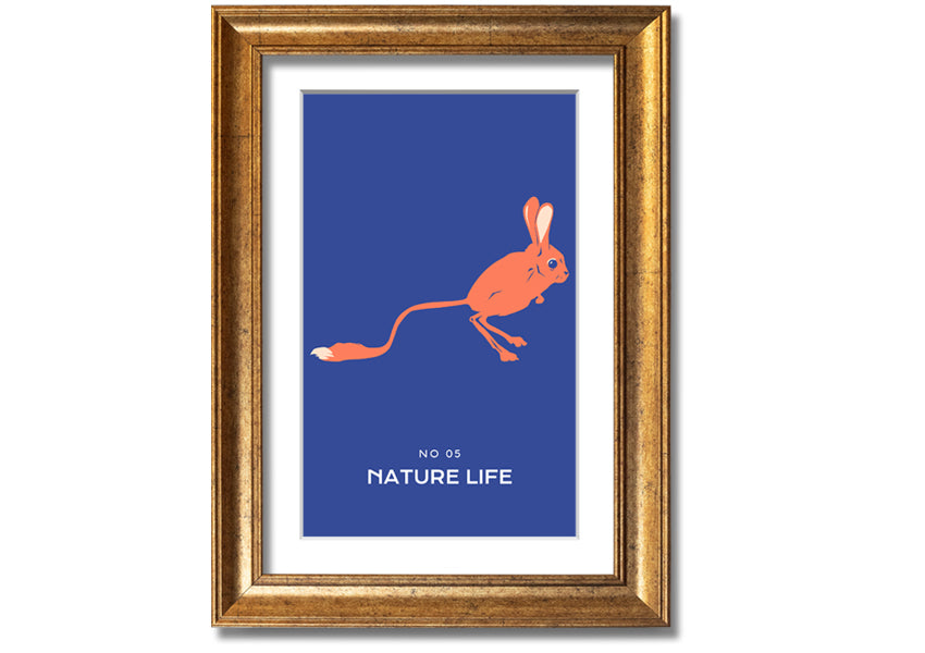 A beautifully framed print of a bouncing jerboa, showcasing vibrant colors and intricate details, ready to hang.