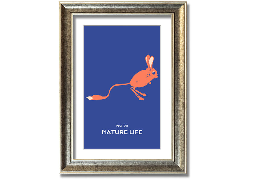 A beautifully framed print of a bouncing jerboa, showcasing vibrant colors and intricate details, ready to hang.