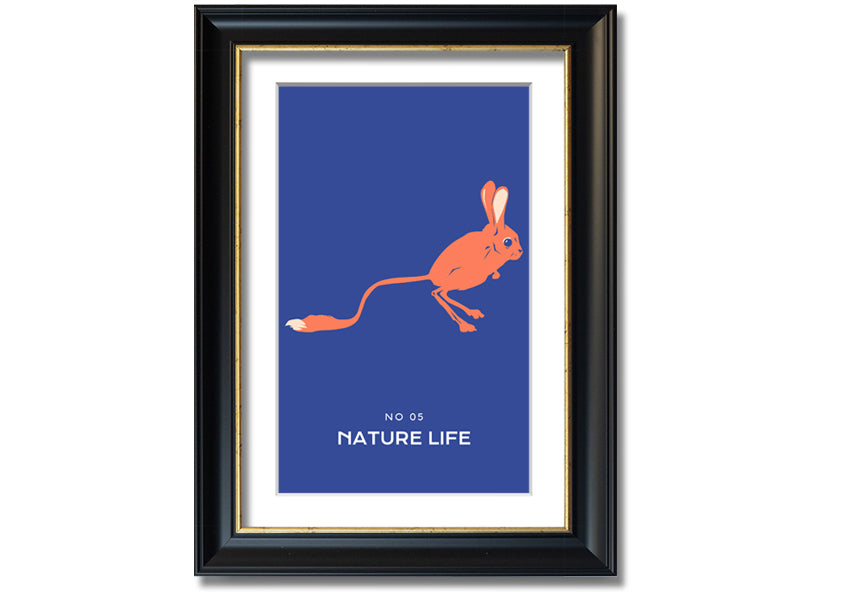 A beautifully framed print of a bouncing jerboa, showcasing vibrant colors and intricate details, ready to hang.