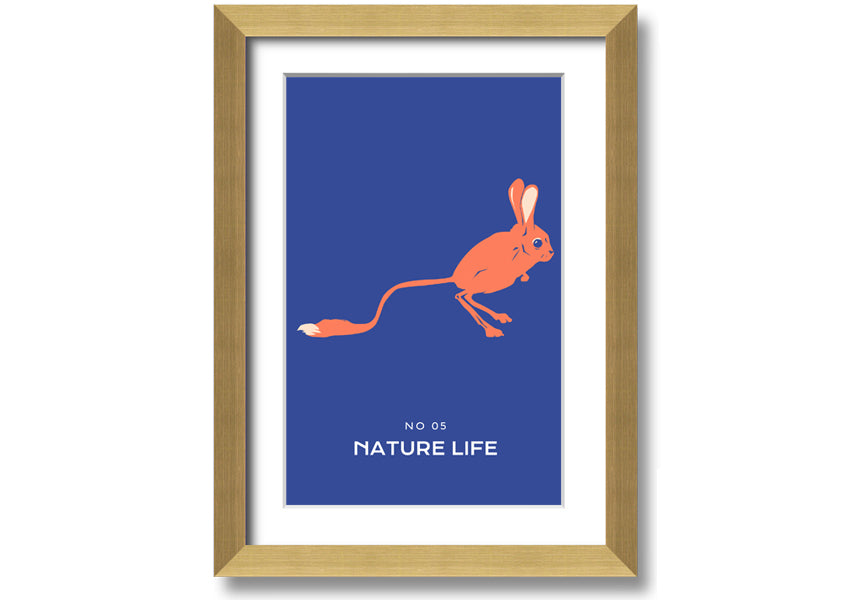 A beautifully framed print of a bouncing jerboa, showcasing vibrant colors and intricate details, ready to hang.