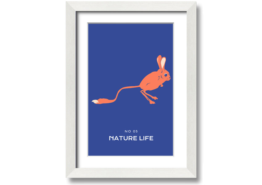 A beautifully framed print of a bouncing jerboa, showcasing vibrant colors and intricate details, ready to hang.