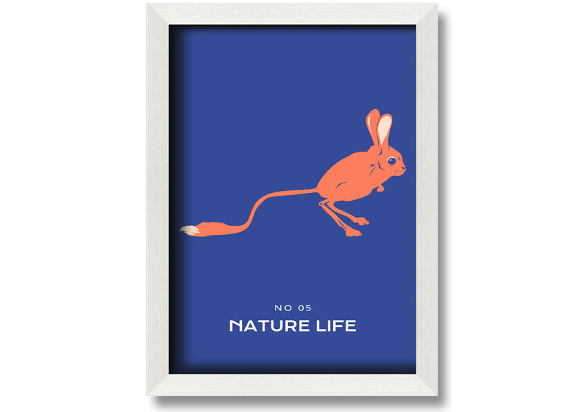 A beautifully framed print of a bouncing jerboa, showcasing vibrant colors and intricate details, ready to hang.