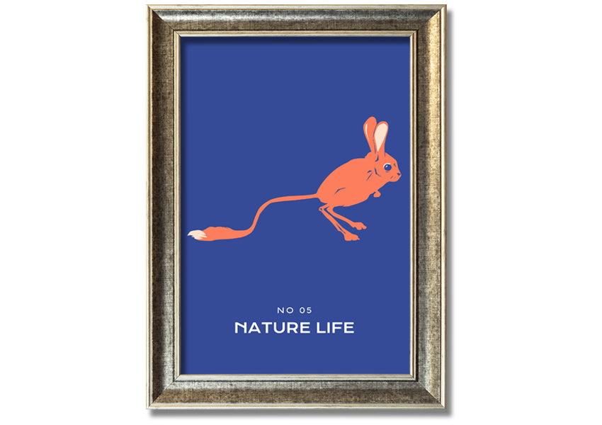 A beautifully framed print of a bouncing jerboa, showcasing vibrant colors and intricate details, ready to hang.