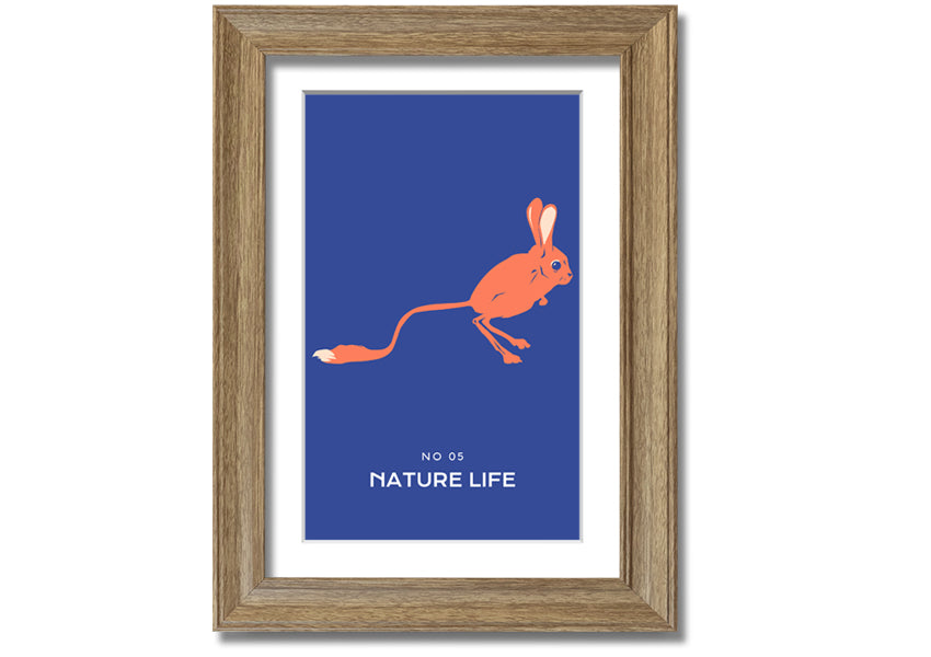 A beautifully framed print of a bouncing jerboa, showcasing vibrant colors and intricate details, ready to hang.