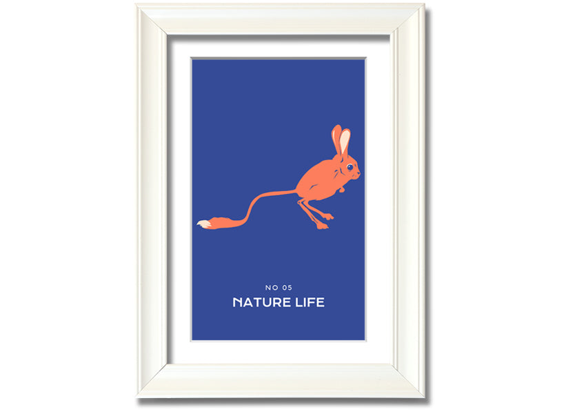 A beautifully framed print of a bouncing jerboa, showcasing vibrant colors and intricate details, ready to hang.