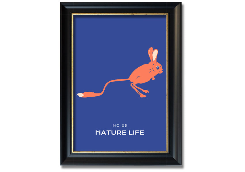 A beautifully framed print of a bouncing jerboa, showcasing vibrant colors and intricate details, ready to hang.