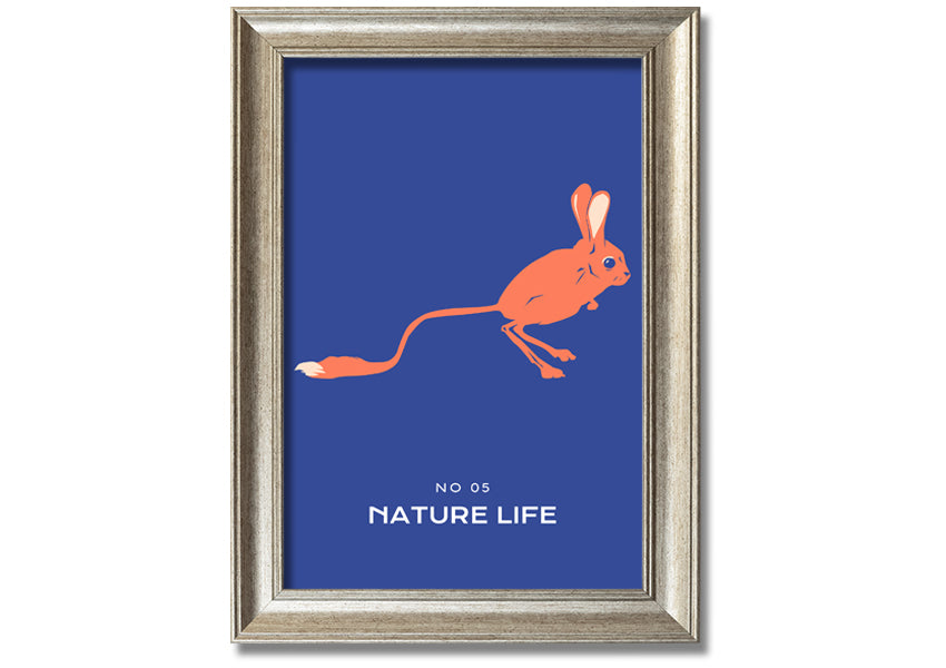 A beautifully framed print of a bouncing jerboa, showcasing vibrant colors and intricate details, ready to hang.