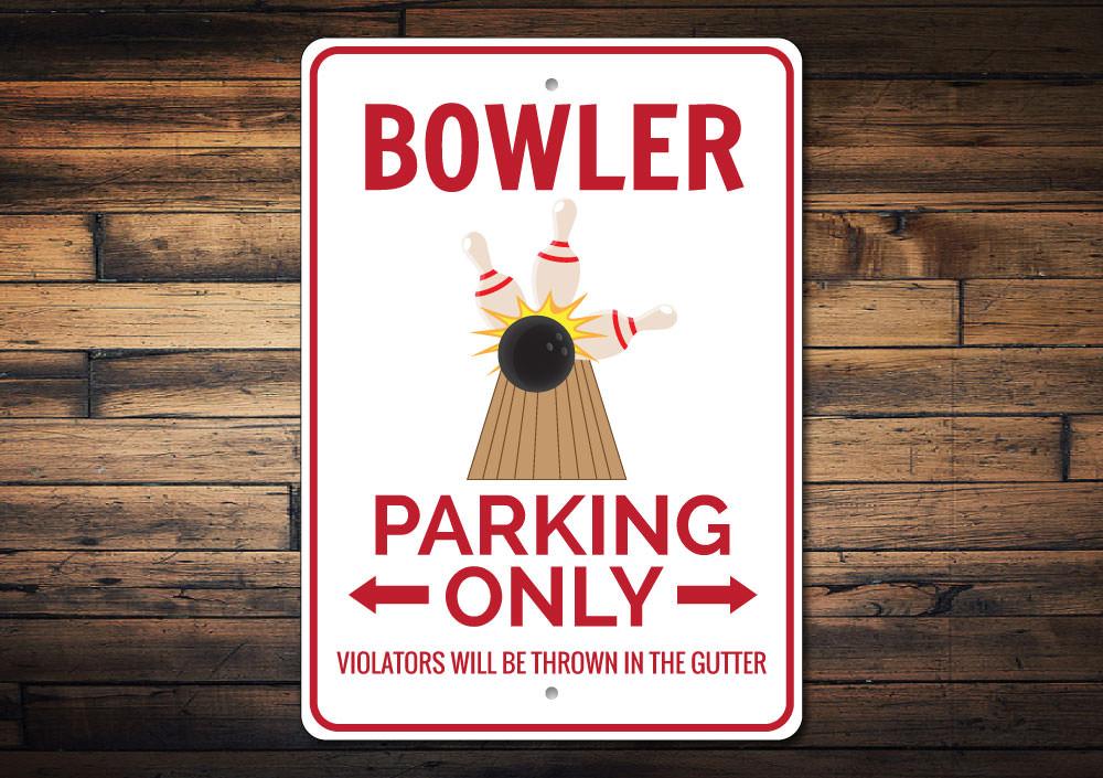 Bowler Parking Sign made of high-quality aluminum, featuring customizable text and pre-drilled holes for easy mounting.