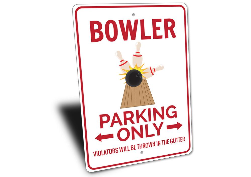 Bowler Parking Sign made of high-quality aluminum, featuring customizable text and pre-drilled holes for easy mounting.