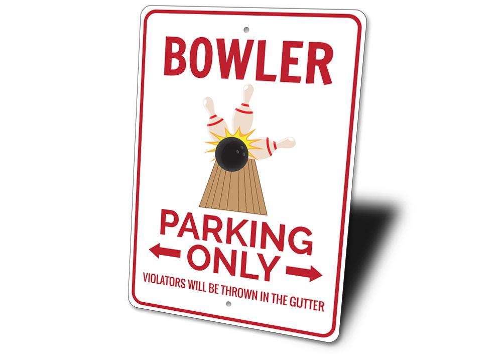 Bowler Parking Sign made of high-quality aluminum, featuring customizable text and pre-drilled holes for easy mounting.