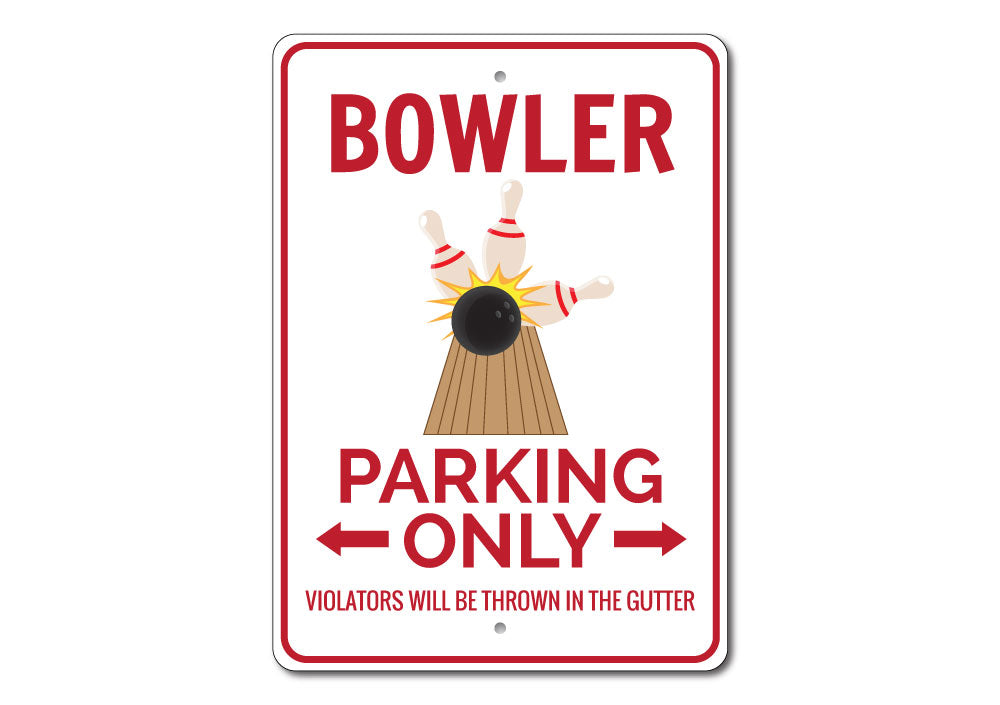 Bowler Parking Sign made of high-quality aluminum, featuring customizable text and pre-drilled holes for easy mounting.