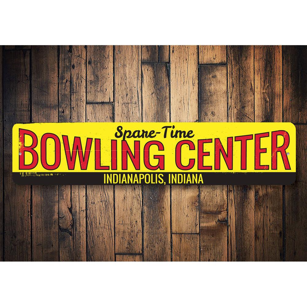 Customizable Bowling Lane Sign made from high-quality aluminum, featuring pre-drilled holes for easy mounting.