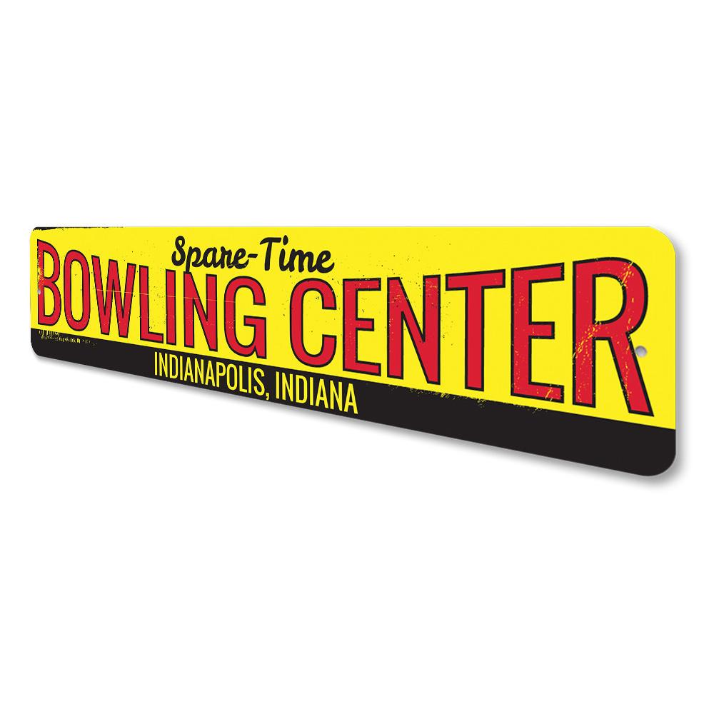 Customizable Bowling Lane Sign made from high-quality aluminum, featuring pre-drilled holes for easy mounting.