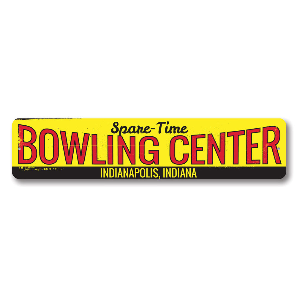 Customizable Bowling Lane Sign made from high-quality aluminum, featuring pre-drilled holes for easy mounting.