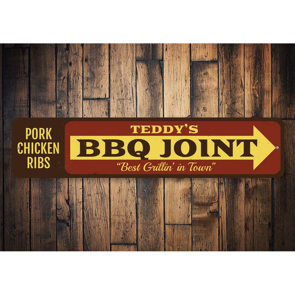 Customizable BBQ Joint Sign made of high-quality aluminum, featuring pre-drilled holes for easy mounting, perfect for restaurants and cafes.