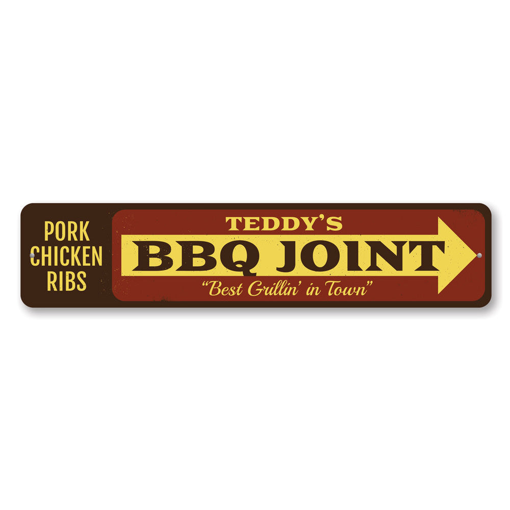 Customizable BBQ Joint Sign made of high-quality aluminum, featuring pre-drilled holes for easy mounting, perfect for restaurants and cafes.