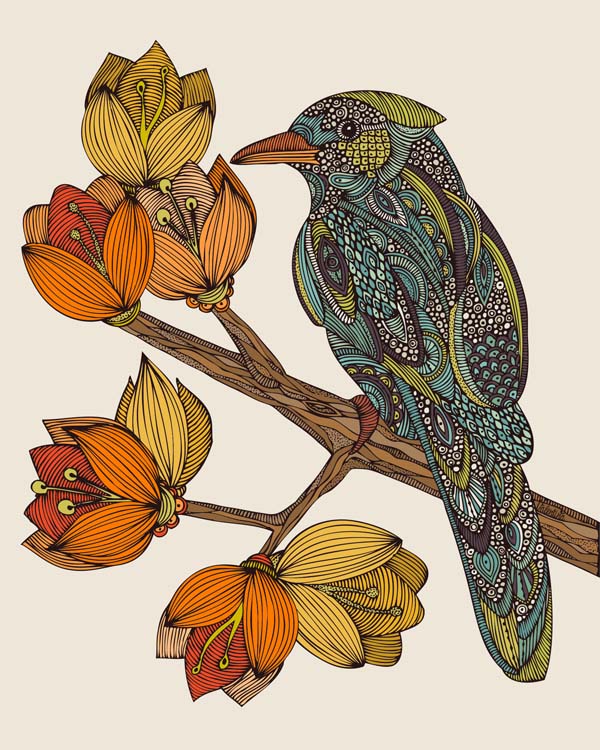 Bravebird archival art print featuring original pen and ink art with vibrant digital coloring on matte card stock.