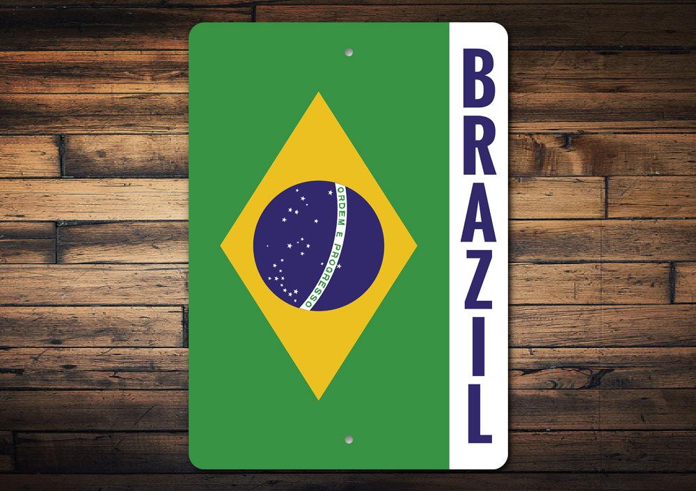 A vibrant Brazil Flag Sign made of high-quality aluminum, showcasing the Brazilian flag design, perfect for wall decoration.