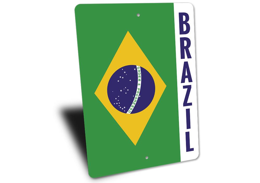 A vibrant Brazil Flag Sign made of high-quality aluminum, showcasing the Brazilian flag design, perfect for wall decoration.