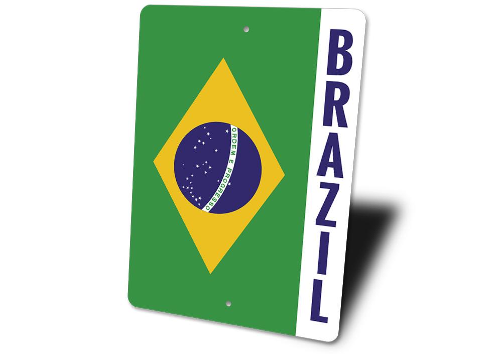 A vibrant Brazil Flag Sign made of high-quality aluminum, showcasing the Brazilian flag design, perfect for wall decoration.