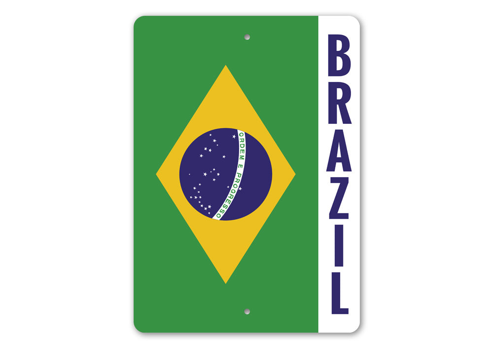 A vibrant Brazil Flag Sign made of high-quality aluminum, showcasing the Brazilian flag design, perfect for wall decoration.