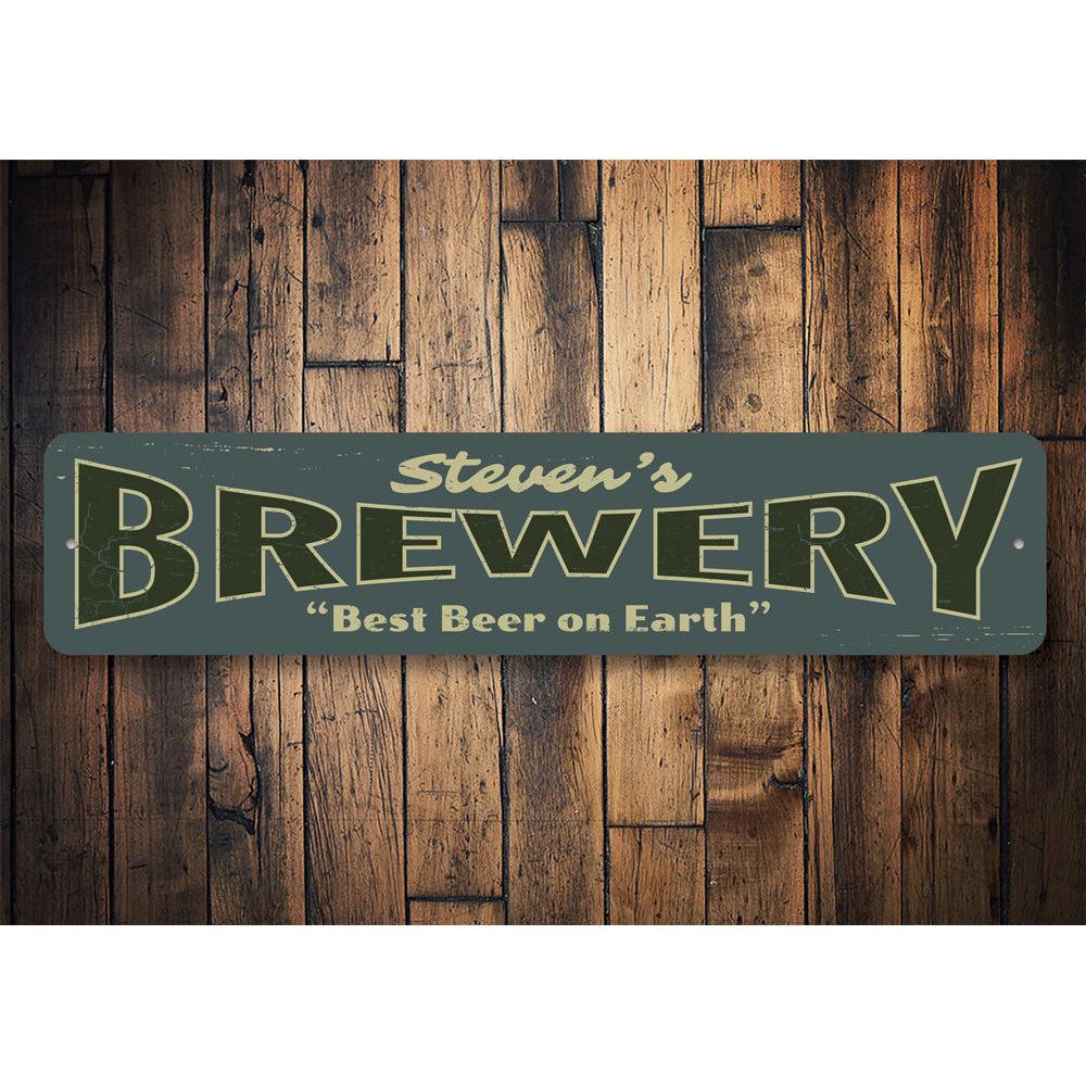 Customizable Brewery Sign made of high-quality aluminum, featuring pre-drilled holes for easy mounting, perfect for home decor.