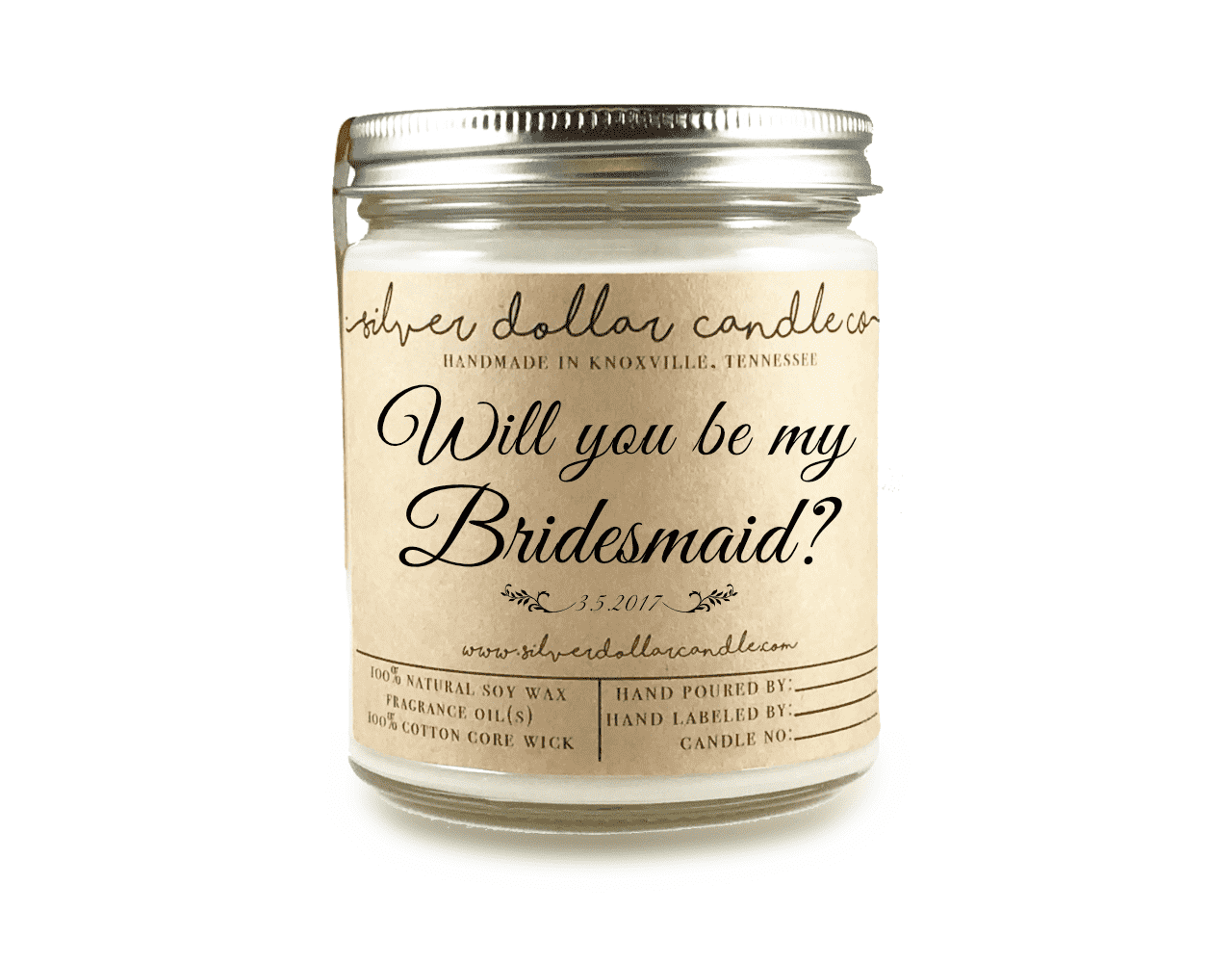 Personalized Bridal Party Proposals Candle in an 8oz glass jar with a beautiful scent, perfect for bridesmaid proposals.