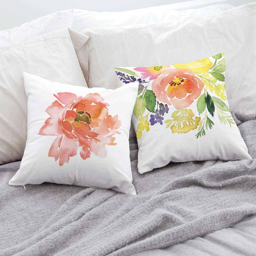 A_Peony cushion featuring a double-sided design, made from high-quality microfiber, perfect for bridal shower decor.