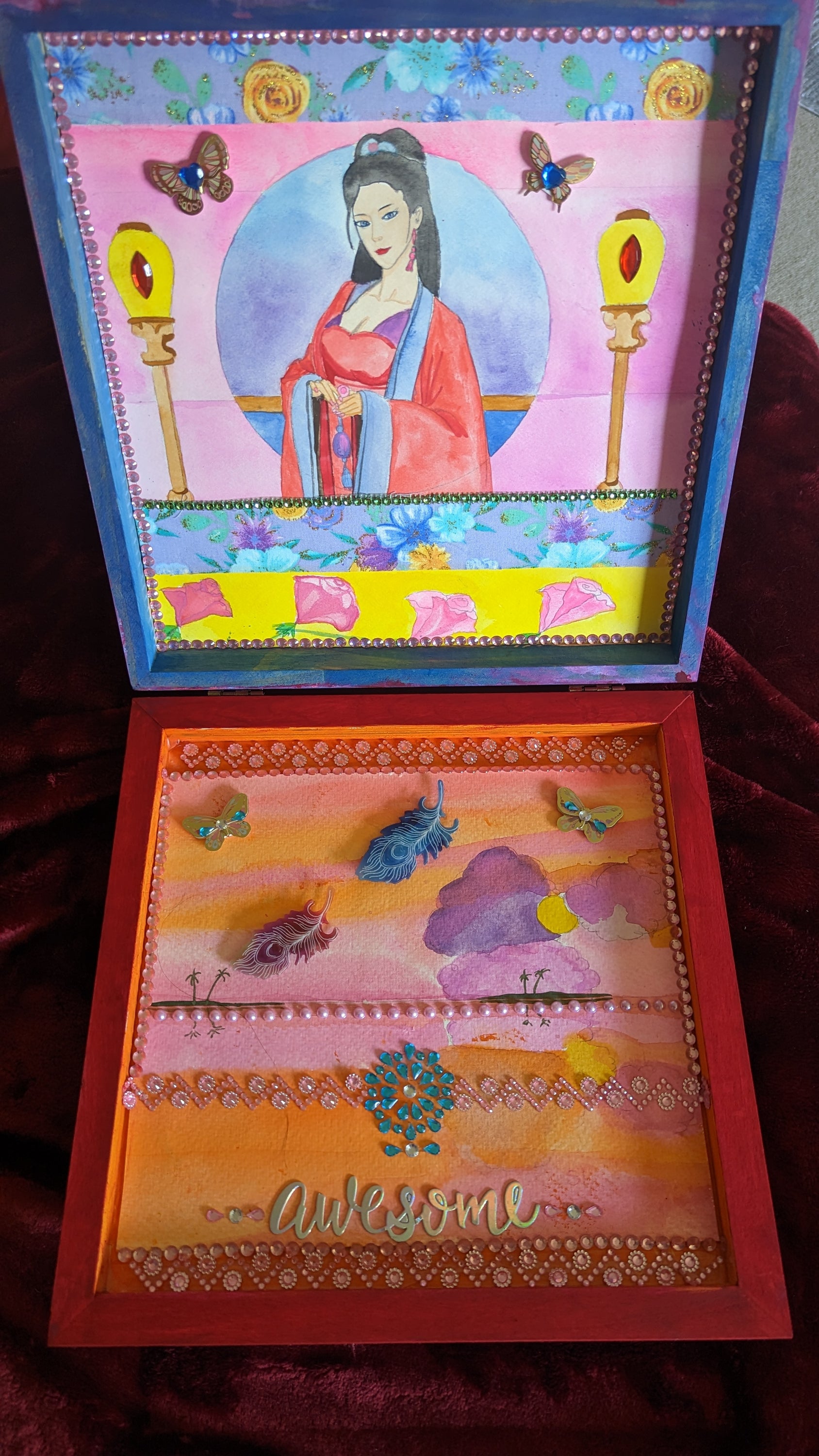 Briella's Moon Maiden Mythic Wishbox, intricately hand-decorated by Sharon Tatem, featuring a powerful maiden design.