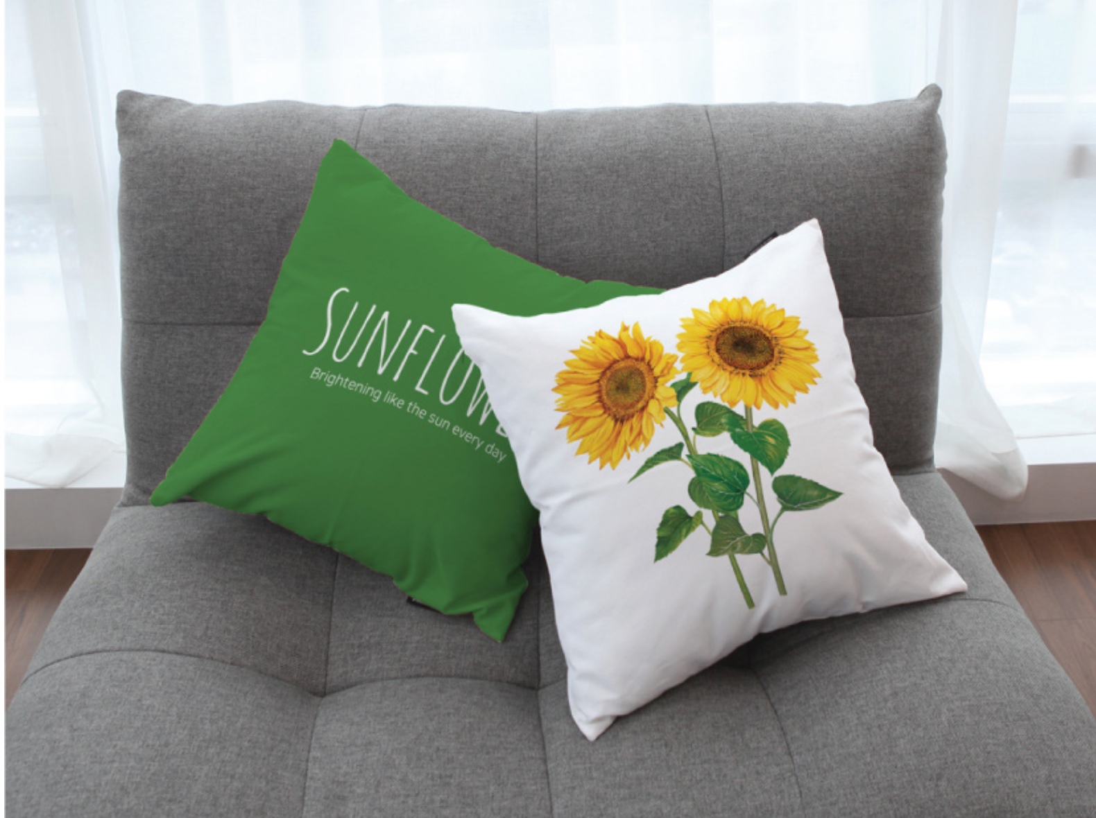 Brightening Sunflower cushion featuring a vibrant sunflower design on a soft microfiber fabric, perfect for home decor.