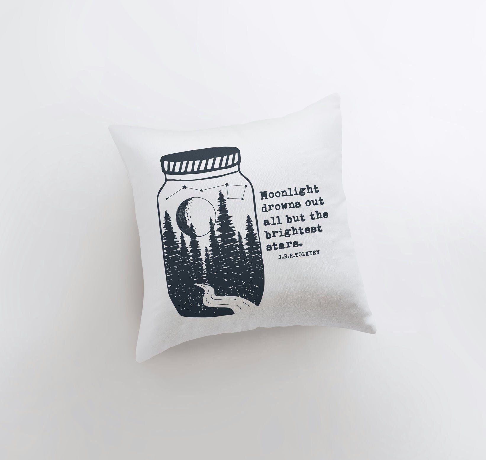 Handmade Brightest Stars pillow with vintage jar design and inspiring quote, perfect for dreamers and artists.