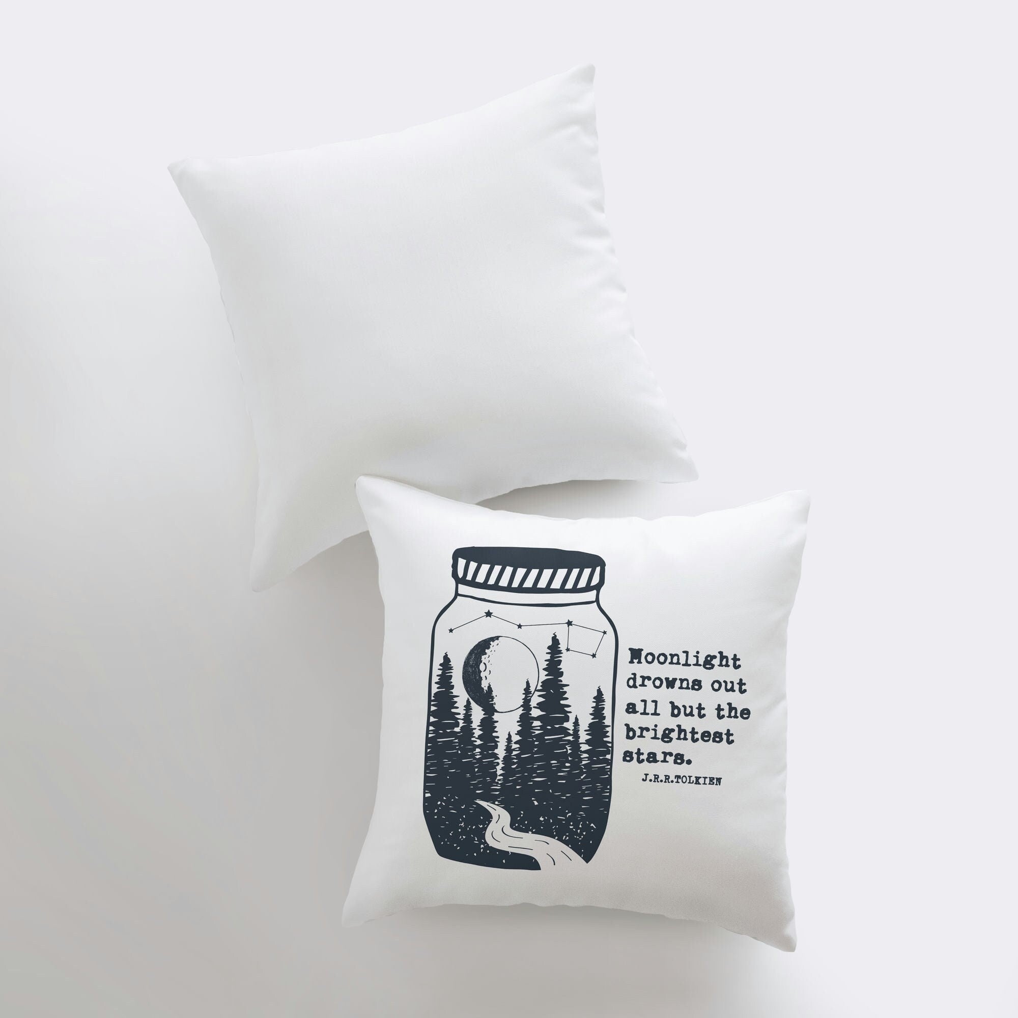 Handmade Brightest Stars pillow with vintage jar design and inspiring quote, perfect for dreamers and artists.