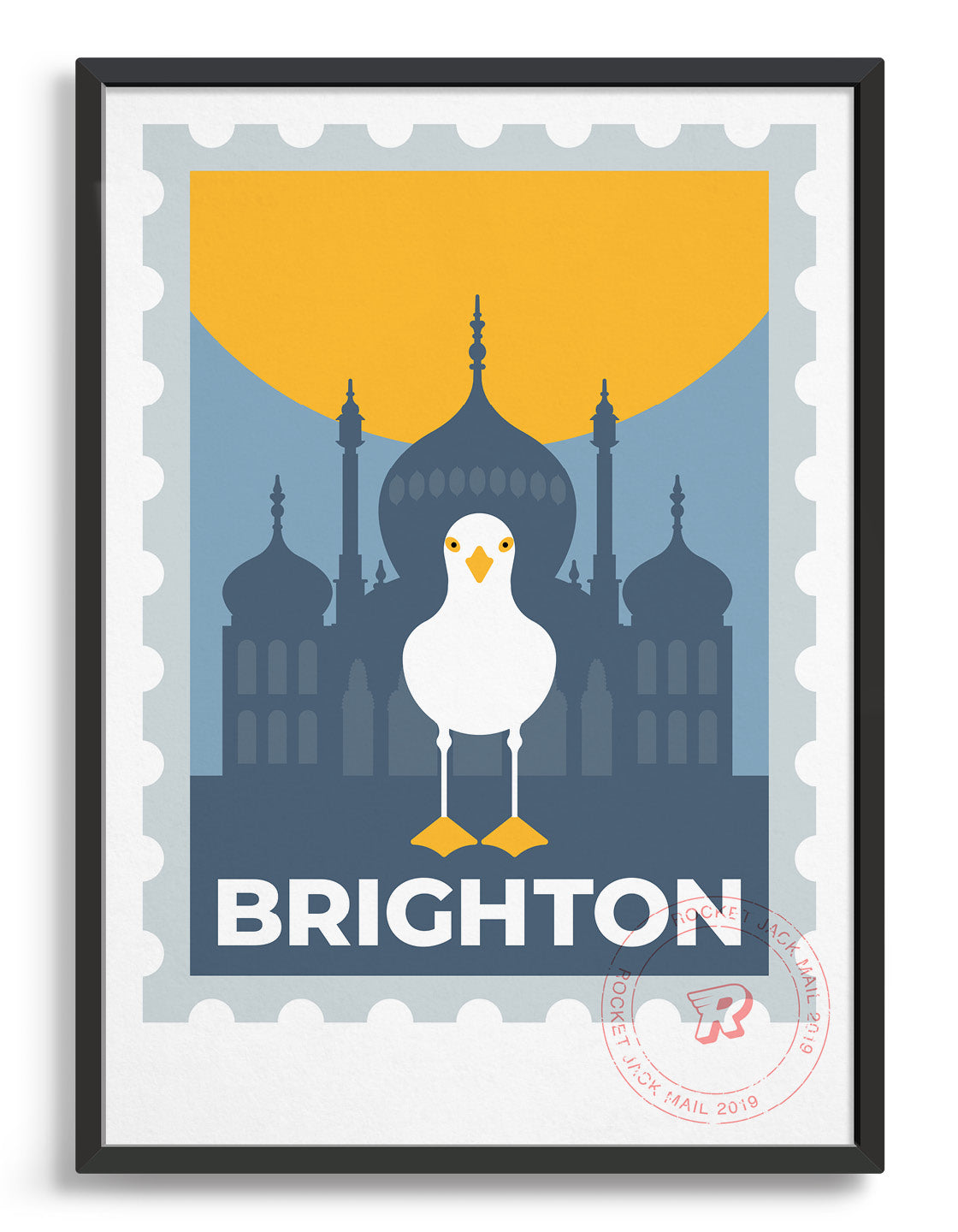 Customizable Brighton travel poster featuring vibrant colors and artistic design, perfect for commemorating special memories.