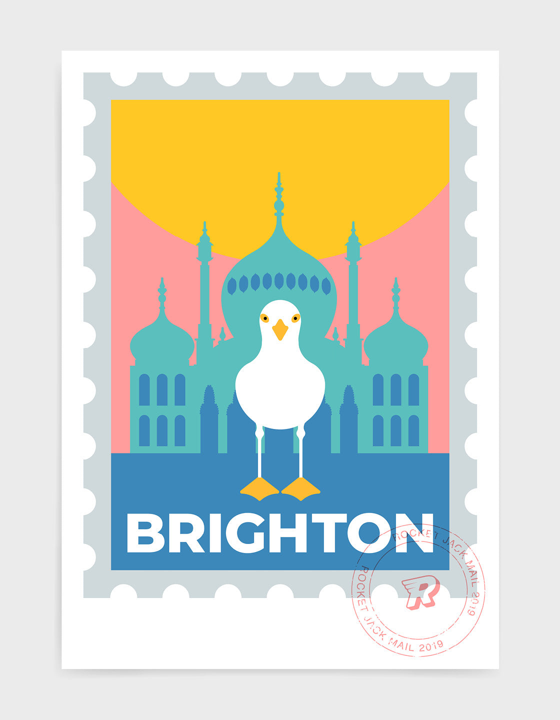 Customizable Brighton travel poster featuring vibrant colors and artistic design, perfect for commemorating special memories.