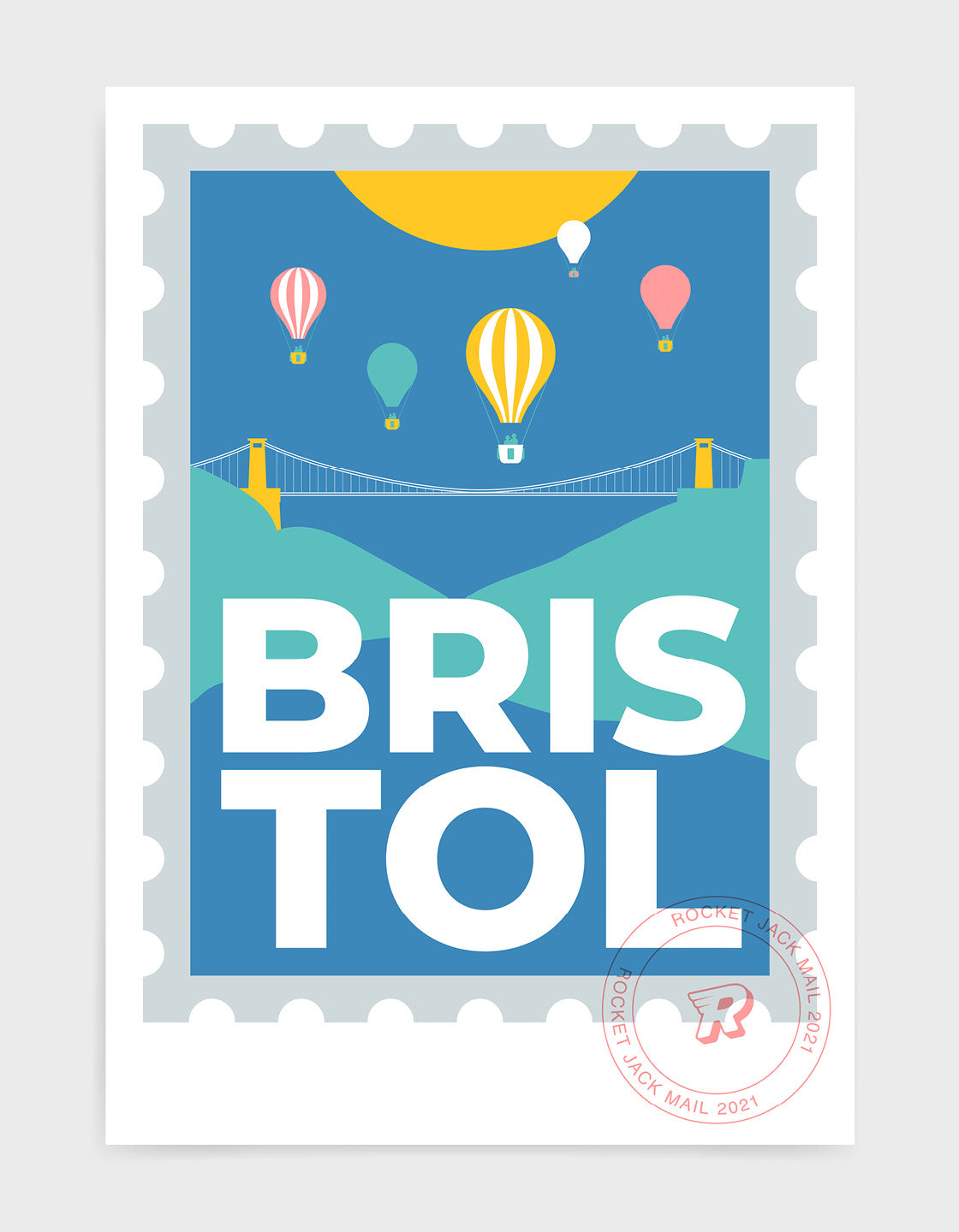 A beautifully designed Bristol stamp print showcasing the iconic city, perfect for home decor.