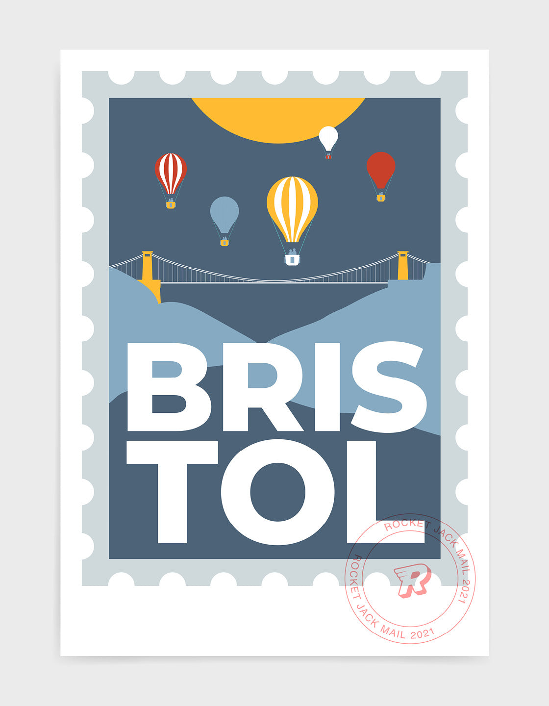 A beautifully designed Bristol stamp print showcasing the iconic city, perfect for home decor.