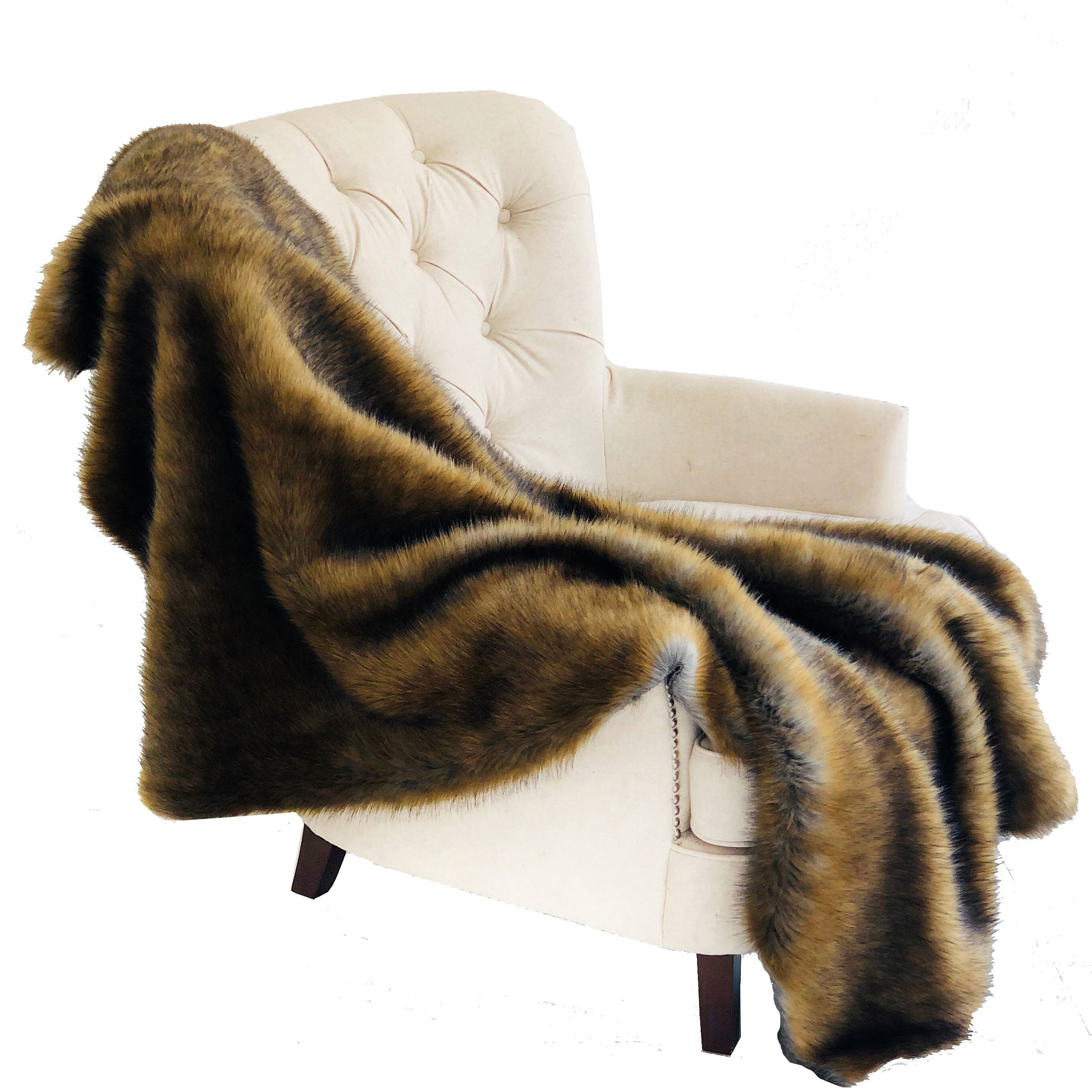 Luxurious Brown and Grey Wild Grizzly Bear Faux Fur Throw, showcasing its plush texture and reversible design.