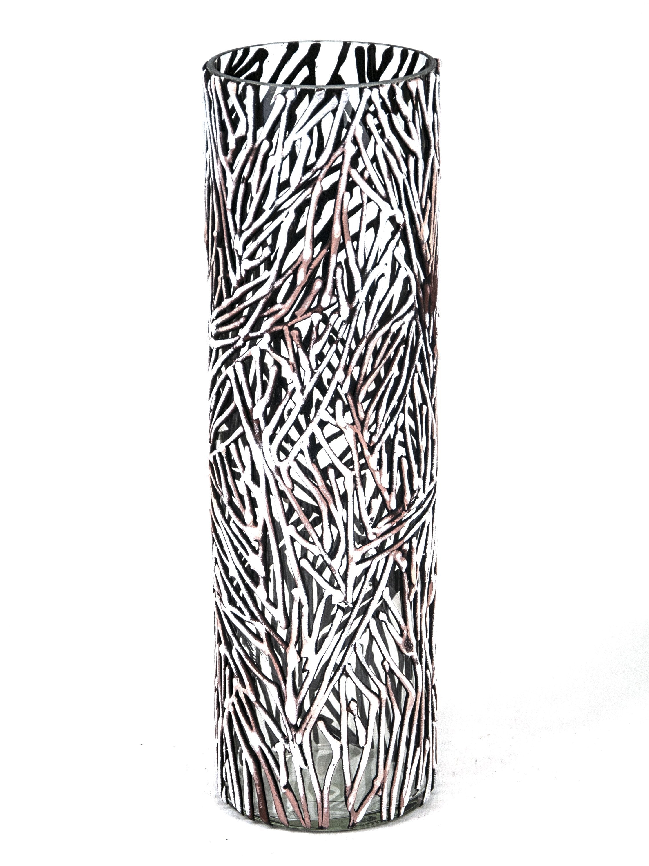 A beautifully hand-painted glass vase featuring brown branches design, perfect for floral arrangements.