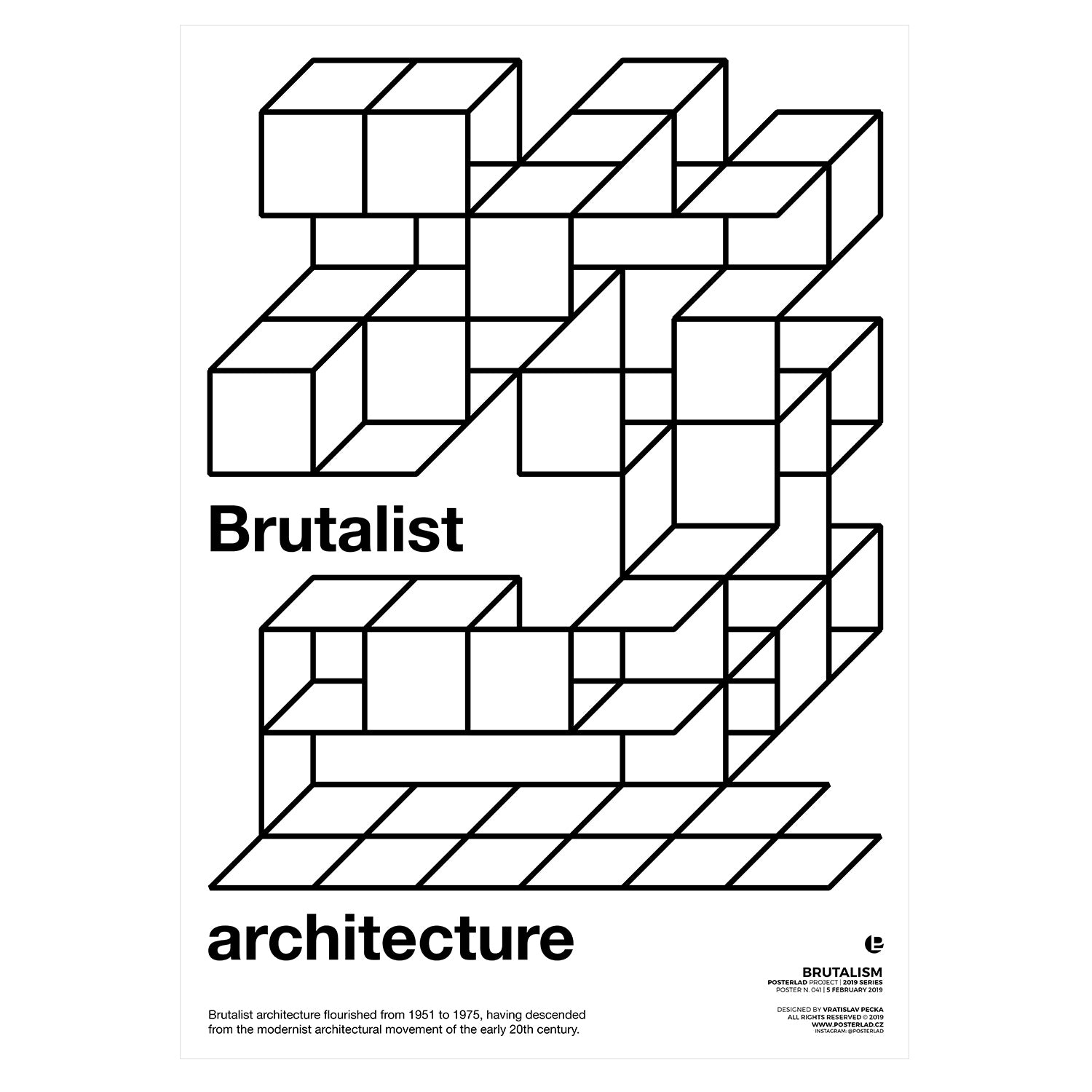 A stylish Brutalism poster featuring bold, block-like forms and raw concrete textures, perfect for modern interior decor.