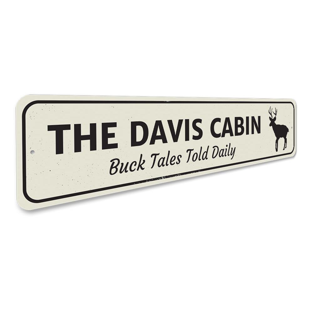 Buck Tales Told Daily Sign made of high-quality aluminum, featuring a rustic design perfect for lakehouse decor.