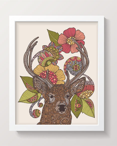 Archival art print of Buck the Deer featuring original pen and ink art with vibrant digital coloring on matte card stock.