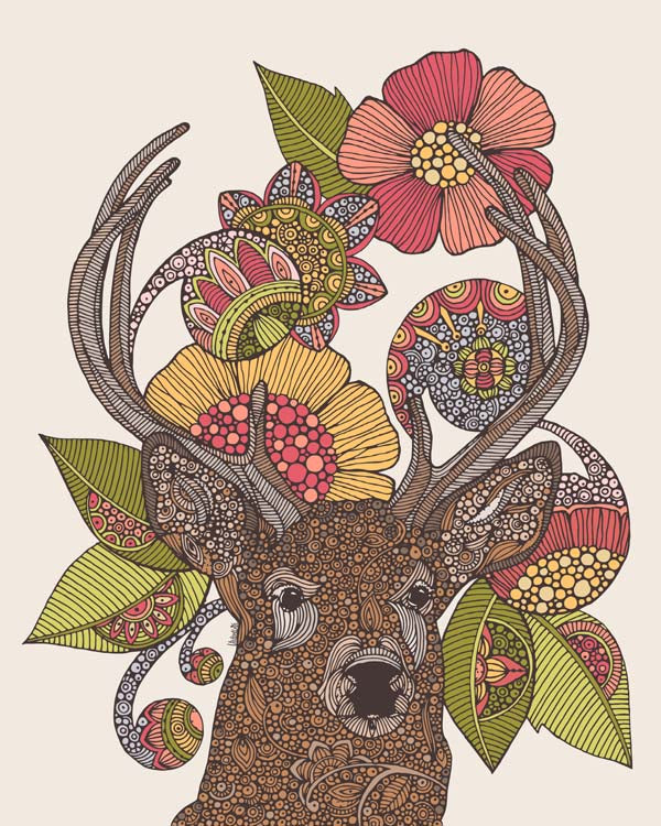 Archival art print of Buck the Deer featuring original pen and ink art with vibrant digital coloring on matte card stock.