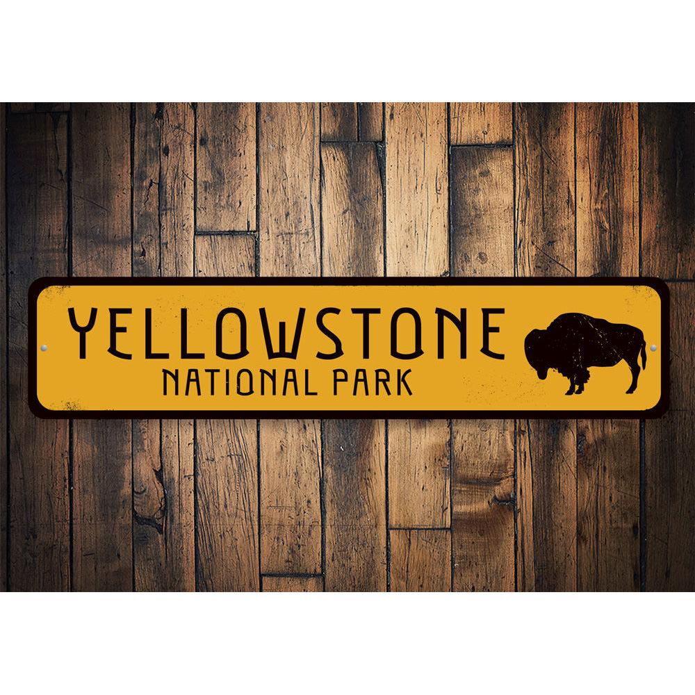 Buffalo National Park Sign made of high-quality aluminum, featuring customizable text and pre-drilled holes for easy mounting.