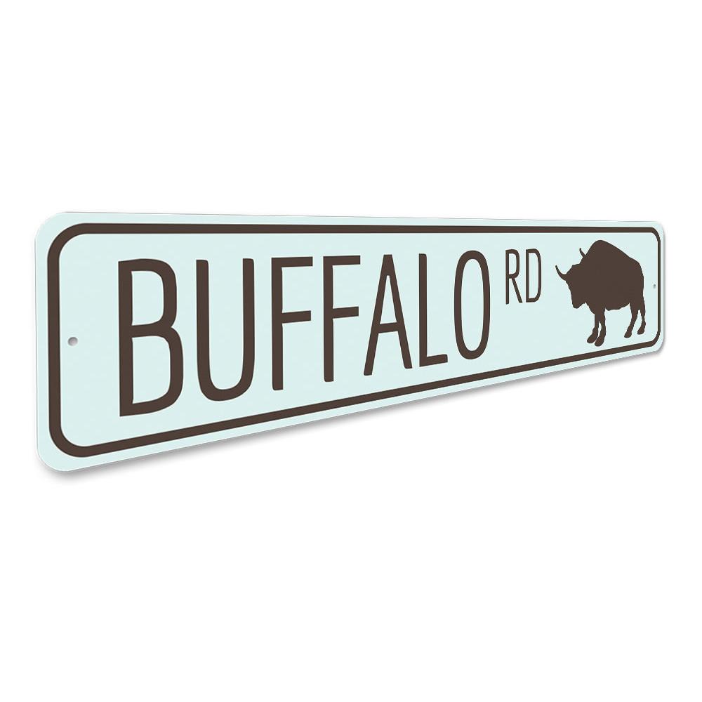 Buffalo Road Sign made of high-quality aluminum, featuring a rustic design perfect for lakehouse decor.