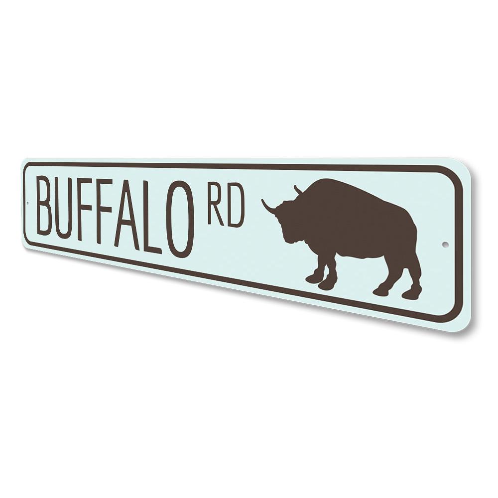 Buffalo Road Sign made of high-quality aluminum, featuring a rustic design perfect for lakehouse decor.