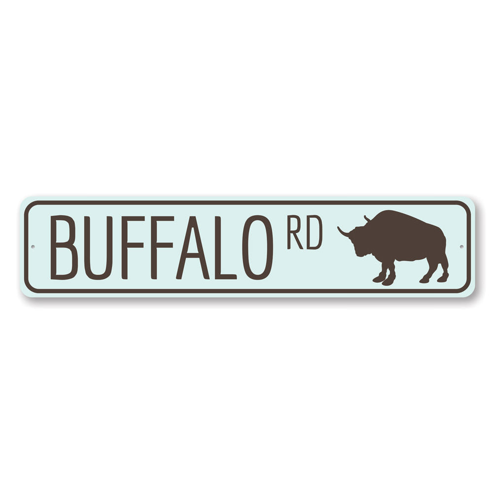 Buffalo Road Sign made of high-quality aluminum, featuring a rustic design perfect for lakehouse decor.